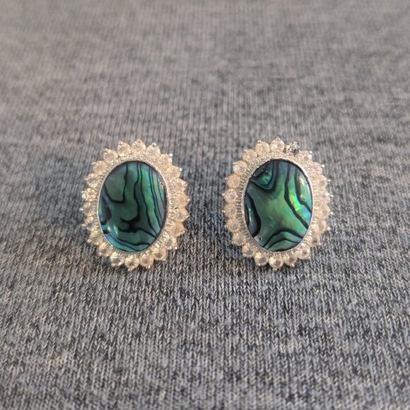 Butler Jewelry - Vintage Butler Plug Earrings, Faux Abalone/Shell Inlay with Rhinestone, Signed